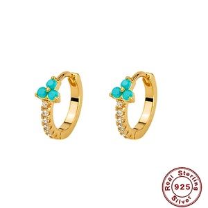 Three Torquoise Zircons on Round Stud Earrings